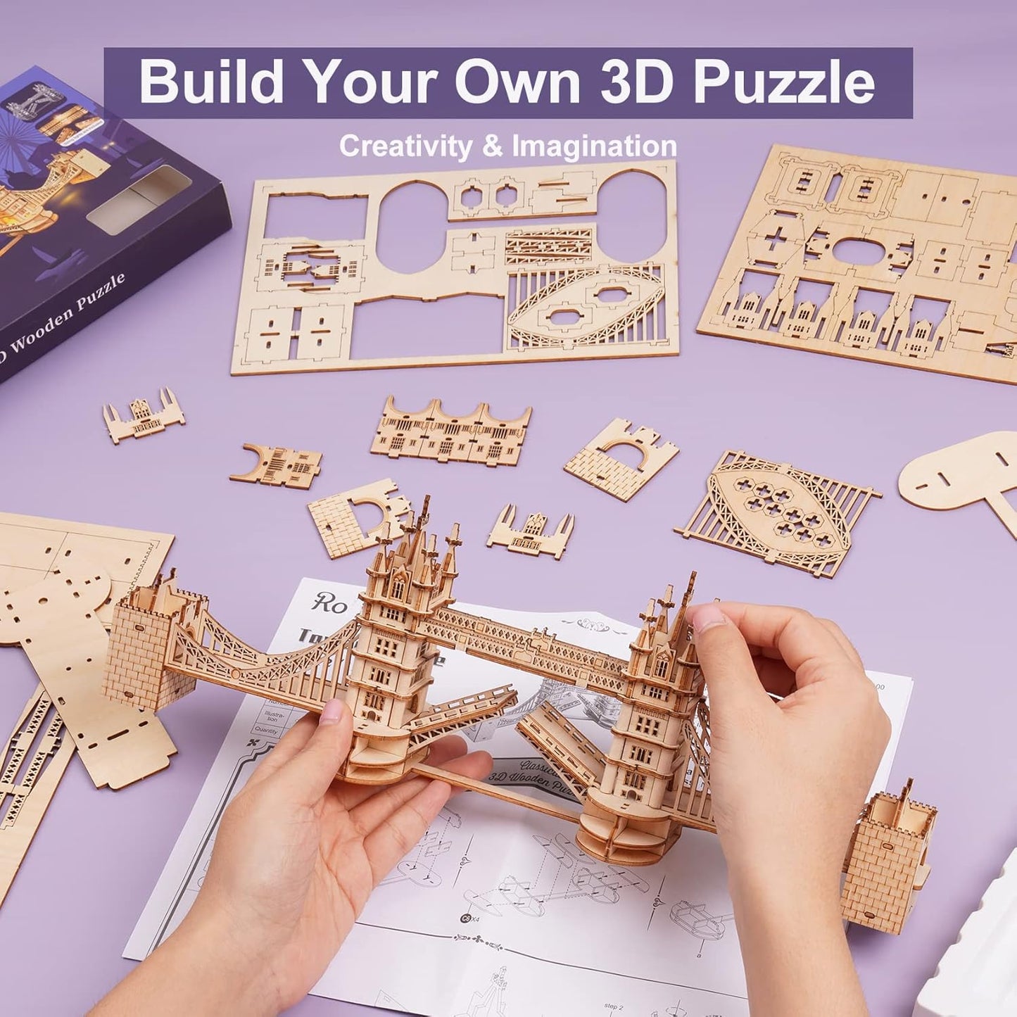 ROBOTIME 3D Wooden Puzzle London Tower Bridge Model Kit For Adults Xmas Gifts TG412